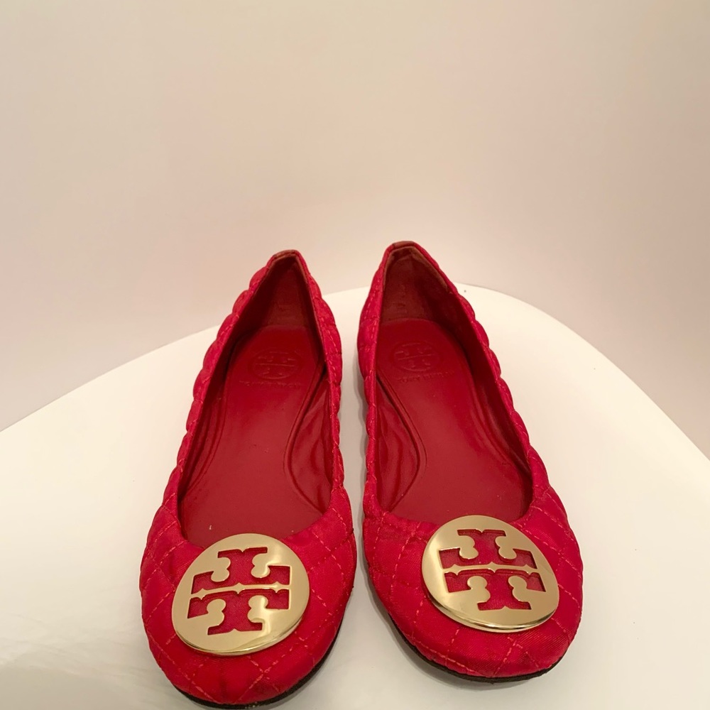 Tory Burch Red Quilted Flats